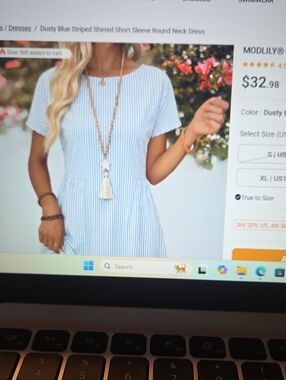 Dusty Blue Striped Short Sleeve Midi Dress